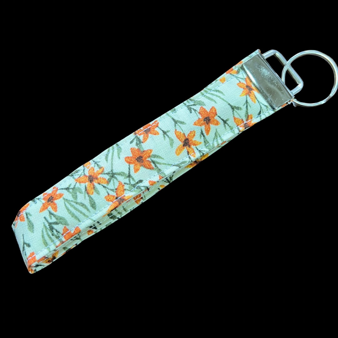 Tan & Orange Flower Keychain Wristlets